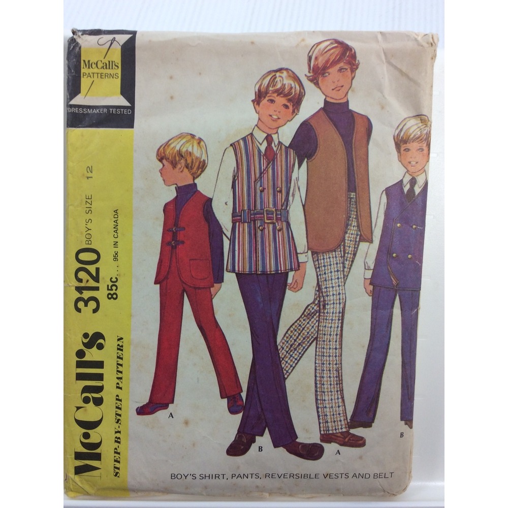 1972 McCalls 3120 VTG Sewing Pattern Boys Shirt Pants Vest Belt Size 12